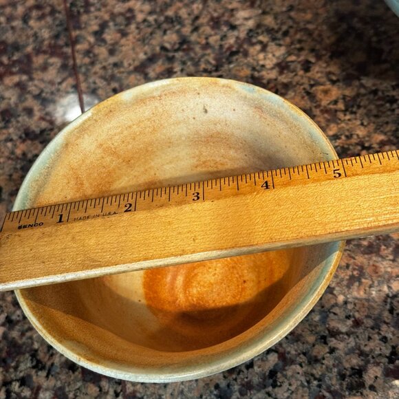 2 Studio Art Pottery Nesting Bowls Handmade Signed JM Green/Yellow Rust Stonewar - Picture 14 of 15